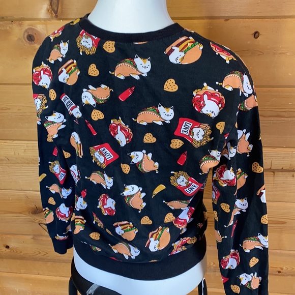 Funny cat taco hamburger sweatshirt long sleeve top black small doughnut fries - Picture 5 of 5